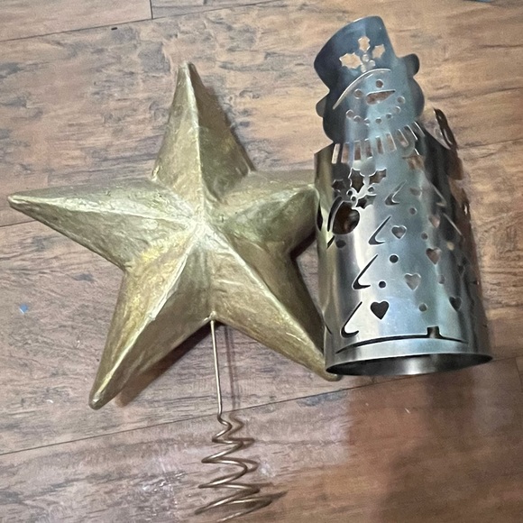 Tin Cut Out Snowman Candle Cover Gold Papier-Mâché tree Topper Christmas Decor - Picture 6 of 16